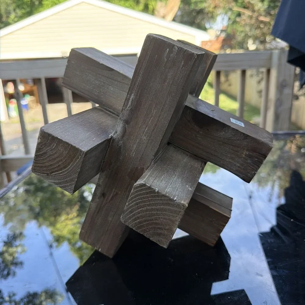 Mercana Wood Geometric Sculpture For Desk Or Mantle With Sticker